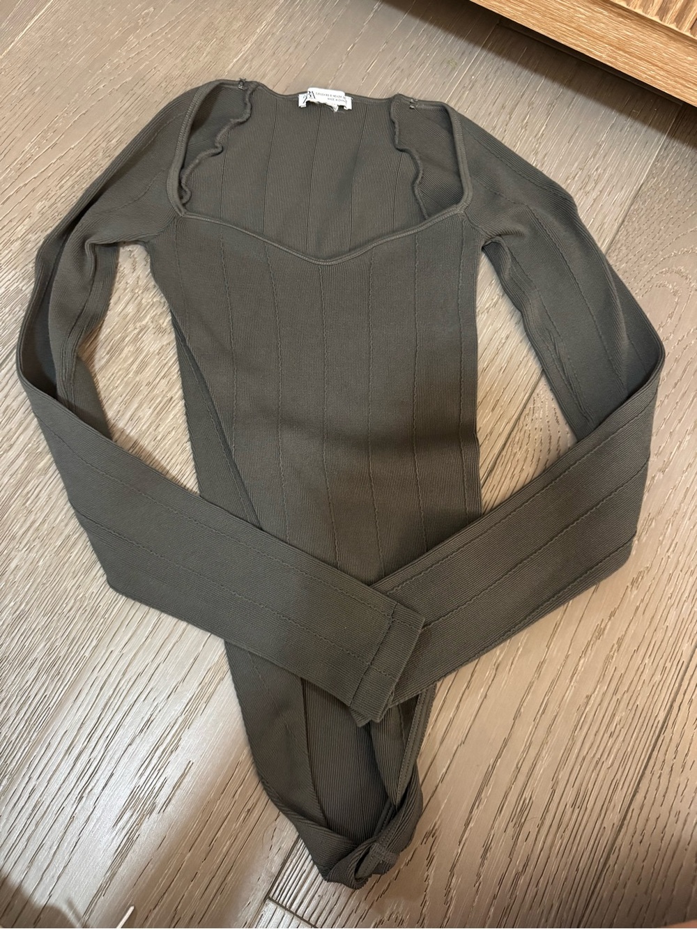 Ribbed Long Sleeve Bodysuit in dark grey